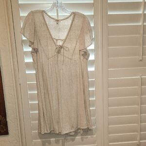 Umgee Short-sleeve Dress, Size LG, Linen Color, 33" L